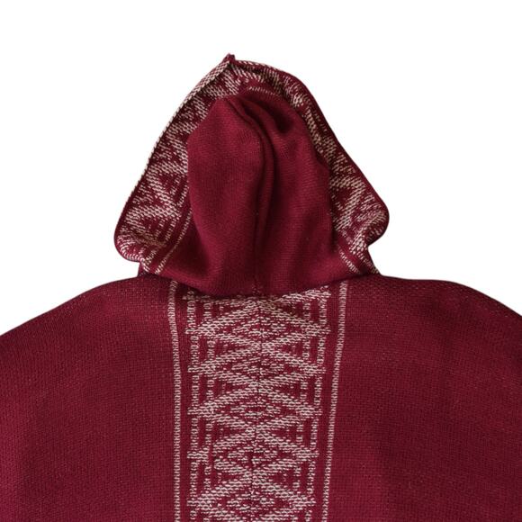 Red Camel Burgundy Aztec Southwestern Festival Poncho Cape - Picture 6 of 6